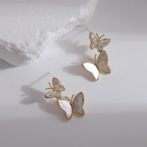 Chic CZ Inlaid Duo Butterfly Dangle Earrings - ArtGalleryZen