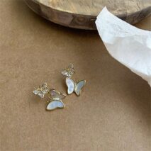 Chic CZ Inlaid Duo Butterfly Dangle Earrings - ArtGalleryZen