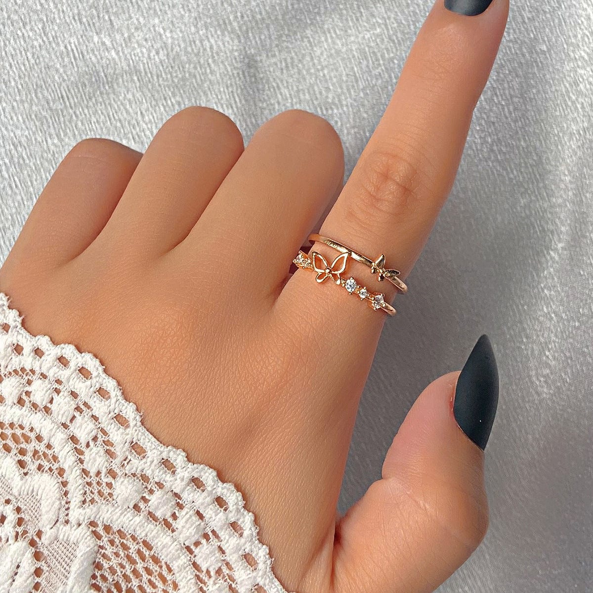Chic CZ Inlaid Duo Butterfly Ring - ArtGalleryZen