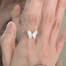 Chic CZ Inlaid Enamel Butterfly Fritillaria Open Ring - ArtGalleryZen