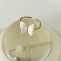 Chic CZ Inlaid Enamel Butterfly Fritillaria Open Ring - ArtGalleryZen