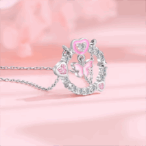 Chic CZ Inlaid Enamel Butterfly Heart Ring Necklace - ArtGalleryZen