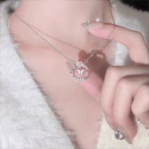 Chic CZ Inlaid Enamel Butterfly Heart Ring Necklace - ArtGalleryZen