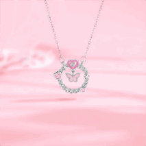 Chic CZ Inlaid Enamel Butterfly Heart Ring Necklace - ArtGalleryZen