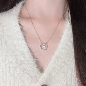 Chic CZ Inlaid Enamel Butterfly Heart Ring Necklace - ArtGalleryZen