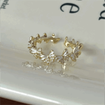 Chic CZ Inlaid Enamel Butterfly Open Ring - ArtGalleryZen