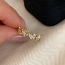 Chic CZ Inlaid Enamel Butterfly Open Ring - ArtGalleryZen