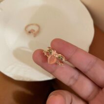 Chic CZ Inlaid Enamel Floral Opal Heart Ring - ArtGalleryZen