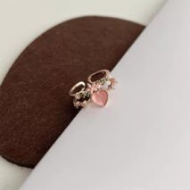 Chic CZ Inlaid Enamel Floral Opal Heart Ring - ArtGalleryZen