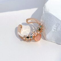 Chic CZ Inlaid Enamel Floral Opal Heart Ring - ArtGalleryZen