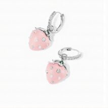 Chic CZ Inlaid Enamel Pink Strawberry Huggie Hoop Earrings - ArtGalleryZen
