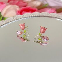 Chic CZ Inlaid Enamel Tulip Earrings - ArtGalleryZen