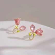 Chic CZ Inlaid Enamel Tulip Earrings - ArtGalleryZen