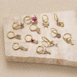 Chic CZ Inlaid Floral Arrow Heart Moon Star Dangling Nose Piercing Hoop - ArtGalleryZen