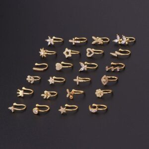 Chic CZ Inlaid Floral Butterfly Heart Star Non Piercing Ear Nose Cuff - ArtGalleryZen
