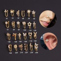 Chic CZ Inlaid Floral Butterfly Heart Star Non Piercing Ear Nose Cuff - ArtGalleryZen