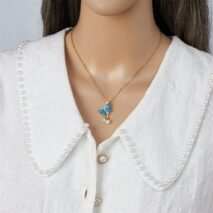 Chic CZ Inlaid Gradient Butterfly Pearl Pendant Cable Chain Necklace - ArtGalleryZen