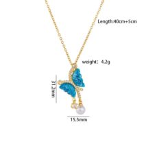 Chic CZ Inlaid Gradient Butterfly Pearl Pendant Cable Chain Necklace - ArtGalleryZen