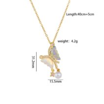 Chic CZ Inlaid Gradient Butterfly Pearl Pendant Cable Chain Necklace - ArtGalleryZen