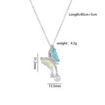 Chic CZ Inlaid Gradient Butterfly Pearl Pendant Cable Chain Necklace - ArtGalleryZen