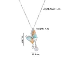 Chic CZ Inlaid Gradient Butterfly Pearl Pendant Cable Chain Necklace - ArtGalleryZen