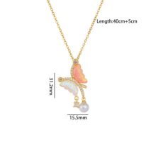 Chic CZ Inlaid Gradient Butterfly Pearl Pendant Cable Chain Necklace - ArtGalleryZen