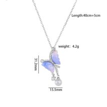 Chic CZ Inlaid Gradient Butterfly Pearl Pendant Cable Chain Necklace - ArtGalleryZen