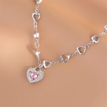 Chic CZ Inlaid Heart Chain Necklace - ArtGalleryZen
