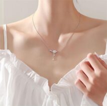 Chic CZ Inlaid Heart Tassel Cherry Blossom Necklace - ArtGalleryZen