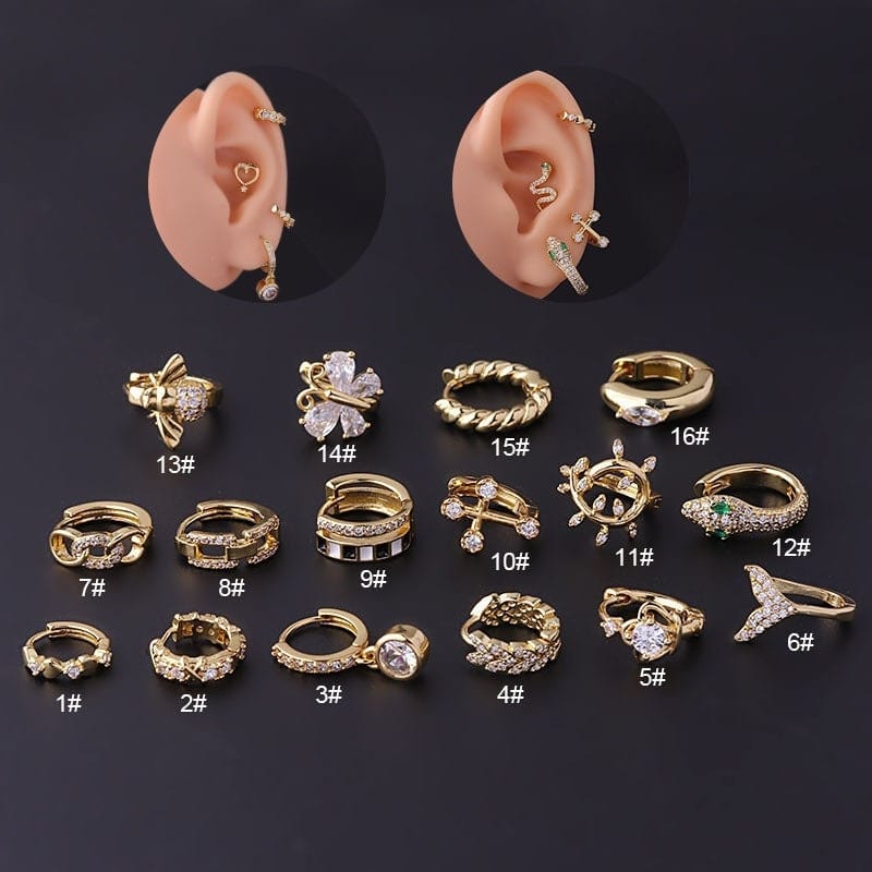Chic CZ Inlaid Helix Piercing Hoop Earring - ArtGalleryZen