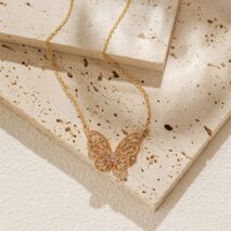 Chic CZ Inlaid Hollowed-out Butterfly Necklace - ArtGalleryZen