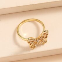 Chic CZ Inlaid Hollowed-out Butterfly Ring - ArtGalleryZen