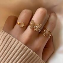 Chic CZ Inlaid Hollowed-out Butterfly Ring - ArtGalleryZen