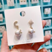 Chic CZ Inlaid Moon Phase Star Dangle Pearl Earrings - ArtGalleryZen