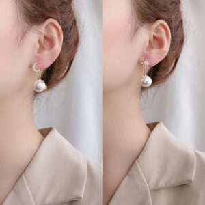 Chic CZ Inlaid Moon Phase Star Dangle Pearl Earrings - ArtGalleryZen