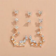 Chic CZ Inlaid Moon Phase Star Dangle Stud Earrings Set - ArtGalleryZen