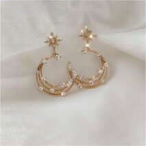 Chic CZ Inlaid Moon Phase Star Dangle Stud Earrings Set - ArtGalleryZen