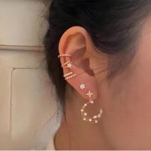 Chic CZ Inlaid Moon Phase Star Dangle Stud Earrings Set - ArtGalleryZen