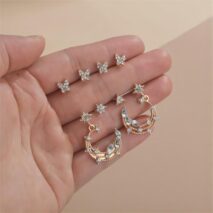Chic CZ Inlaid Moon Phase Star Dangle Stud Earrings Set - ArtGalleryZen