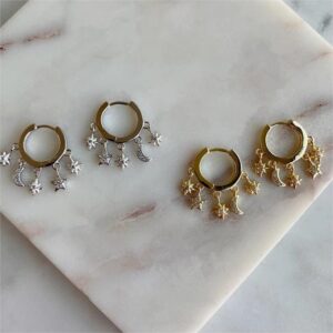 Chic CZ Inlaid Moon Phase Star Tassel Earrings - ArtGalleryZen