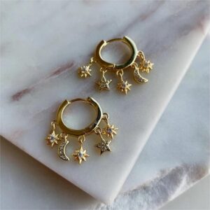Chic CZ Inlaid Moon Phase Star Tassel Earrings - ArtGalleryZen