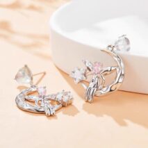 Chic CZ Inlaid Moon Star Angel Dangle Earrings - ArtGalleryZen