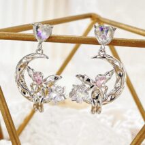 Chic CZ Inlaid Moon Star Angel Dangle Earrings - ArtGalleryZen