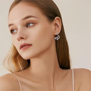Chic CZ Inlaid Moon Star Angel Dangle Earrings - ArtGalleryZen