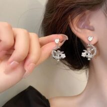 Chic CZ Inlaid Moon Star Angel Dangle Earrings - ArtGalleryZen
