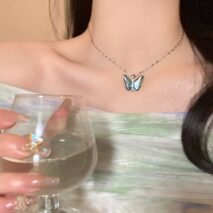 Chic CZ Inlaid Murano Butterfly Necklace - ArtGalleryZen