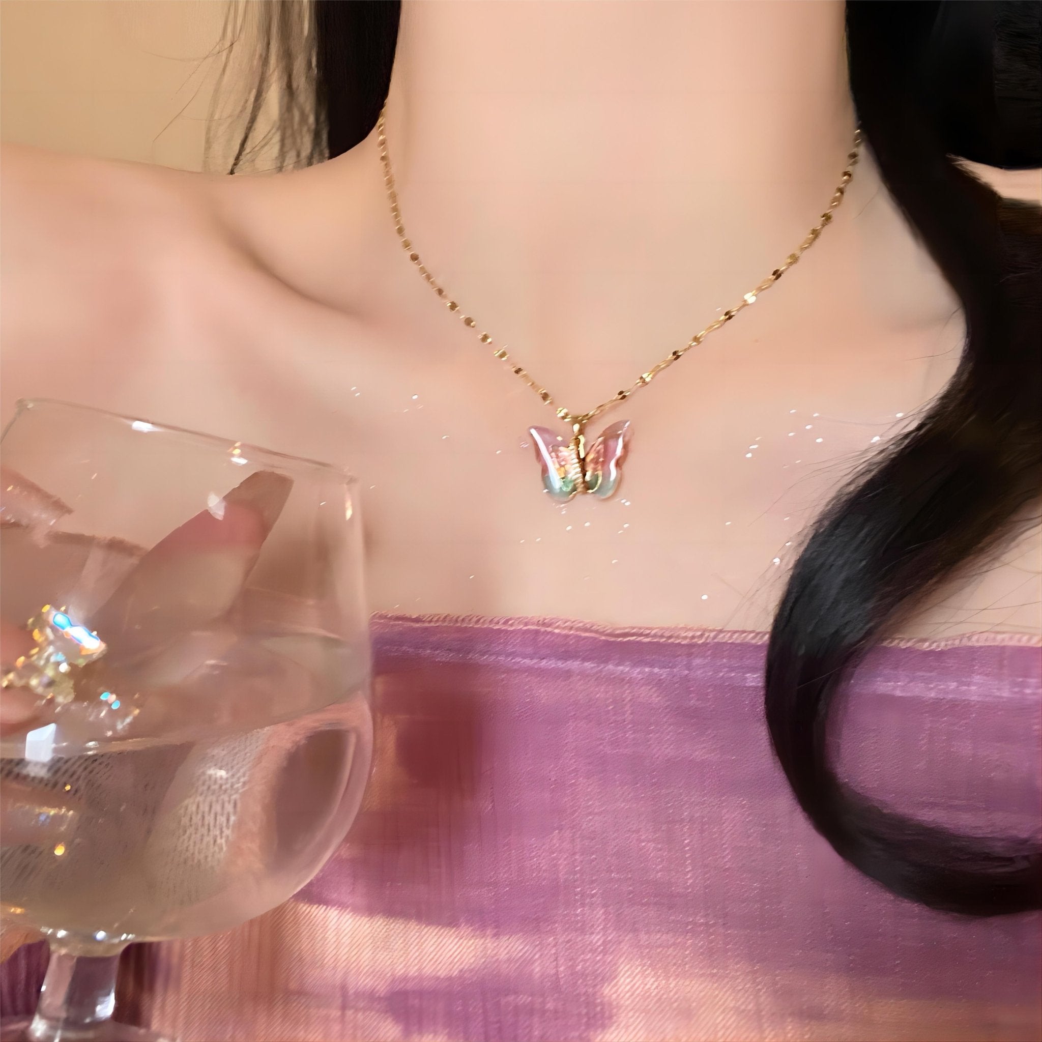 Chic CZ Inlaid Murano Butterfly Necklace - ArtGalleryZen