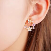 Chic CZ Inlaid Natural Pearl Shell Butterfly Floral Earrings - ArtGalleryZen