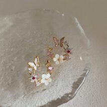 Chic CZ Inlaid Natural Pearl Shell Butterfly Floral Earrings - ArtGalleryZen