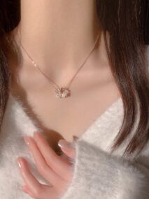 Chic CZ Inlaid Natural Pearl Shell Butterfly Floral Necklace - ArtGalleryZen